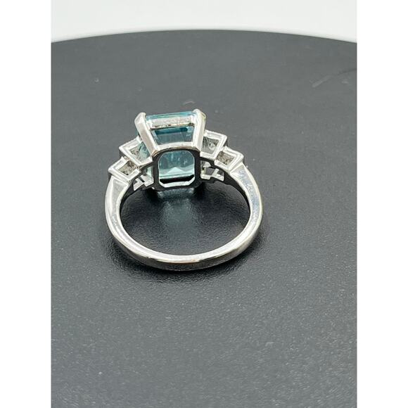 Designer Sterling Silver Emerald Cut Stimulated Blue CZ Stone Solitaire Ring 8.5 - Picture 7 of 13